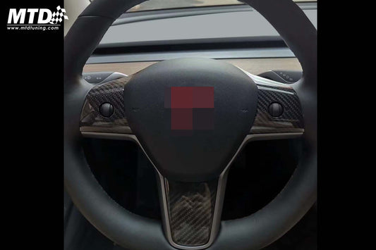 model 3/y steering wheel cover dry carbon fiber gloss black