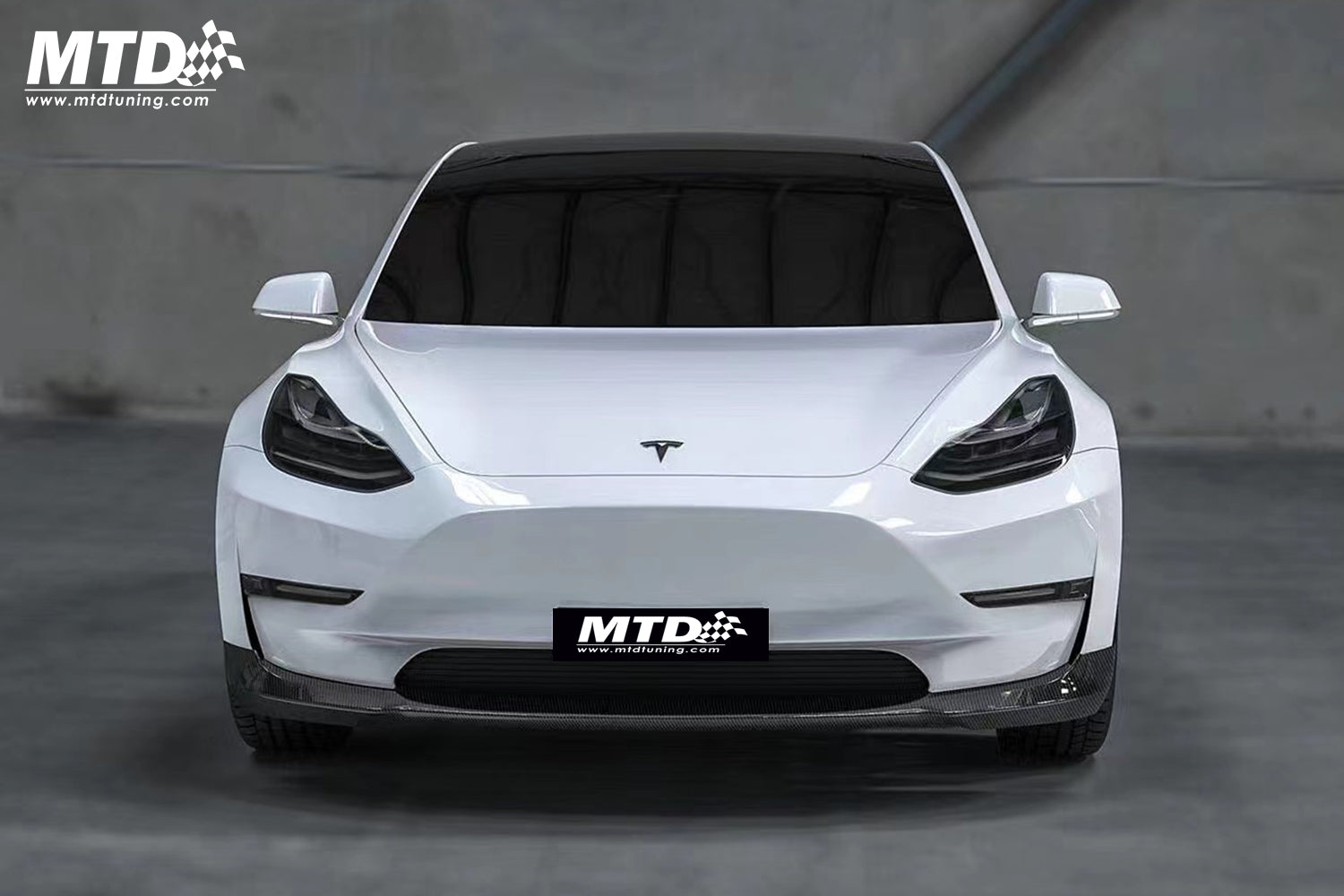 MTD Tuning white Tesla Model 3 front lip